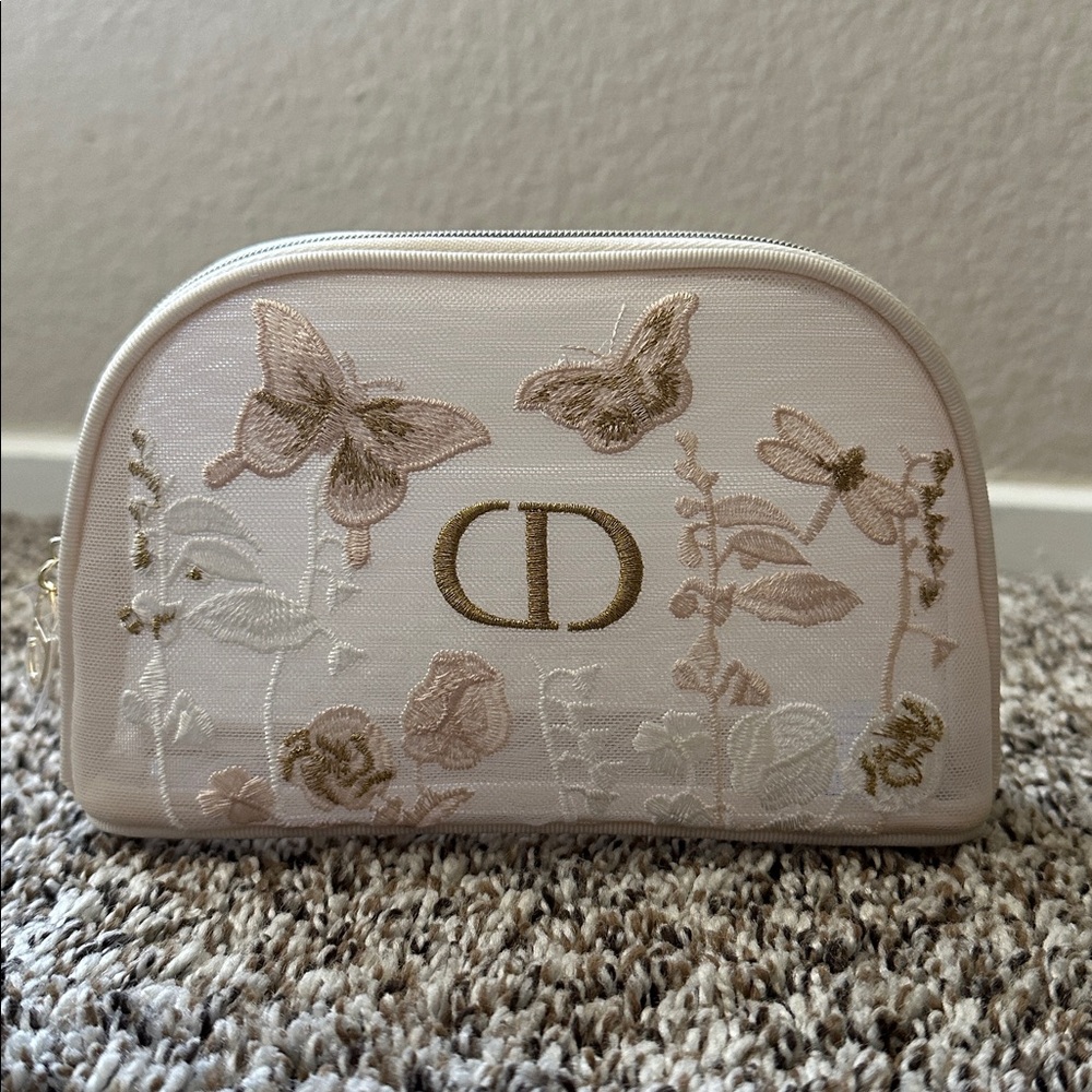 Dior Cream Floral Embroidered Cosmetic Bag